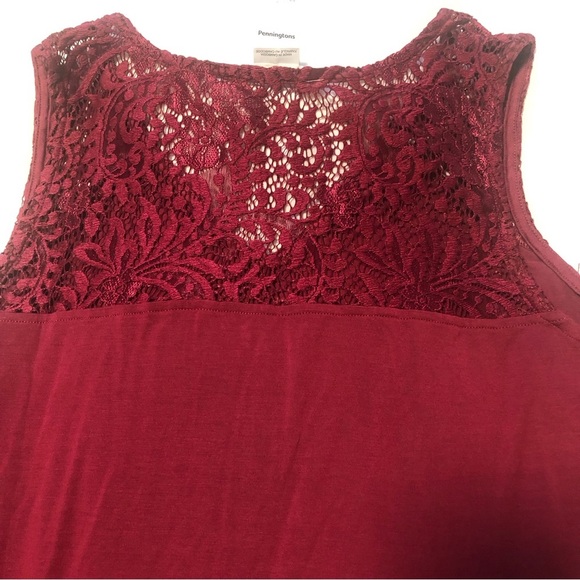 PENNINGTONS PLUS 2X In Every Story A-Line Tank Top Lace Yoke in Rumba Re… - Picture 8 of 14